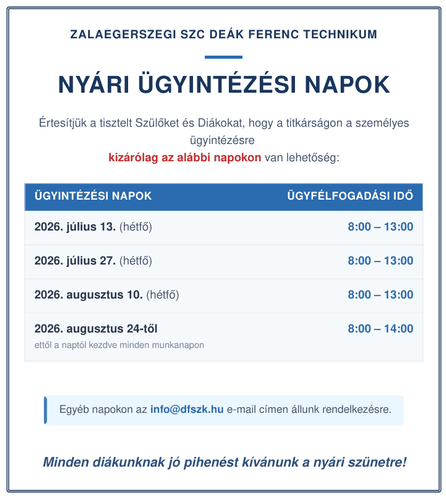 Nyári ügyintézési napok